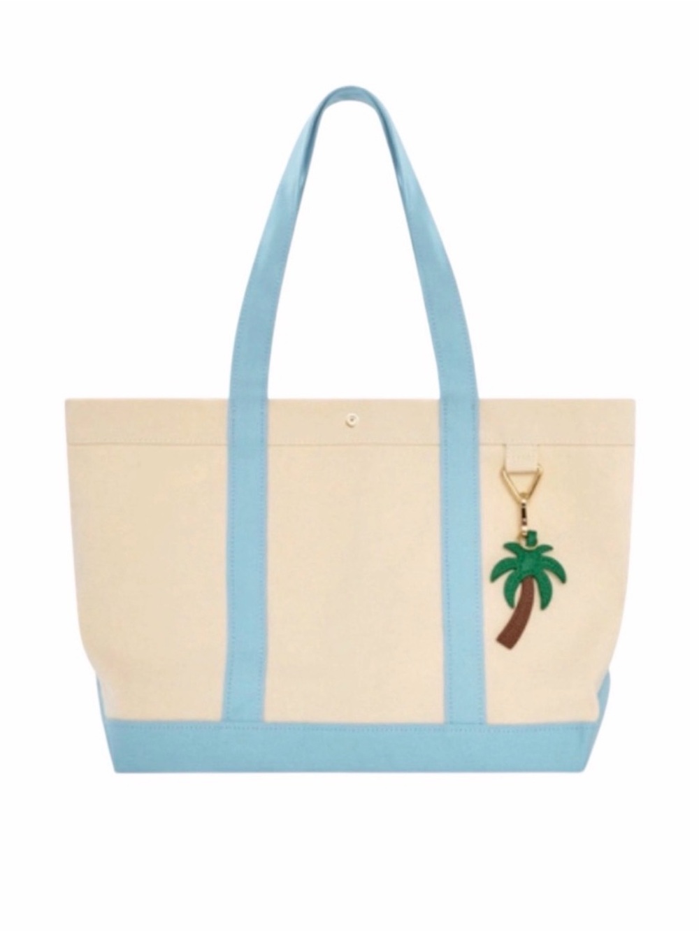 BaubleBar Canvas Tote Bag Cream Light Blue Palm Charm NWT